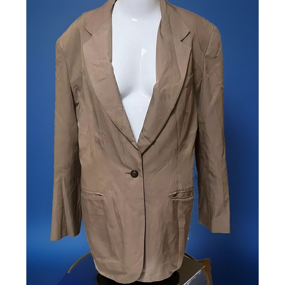 Vintage‎ 80s Anne Pinkerton Suit Jacket Silk Cotton Beige Shawl Collar 6 Career